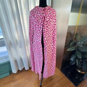Vintage 70s hooded lined cape, hot pink, green flower power, modern size 4/6